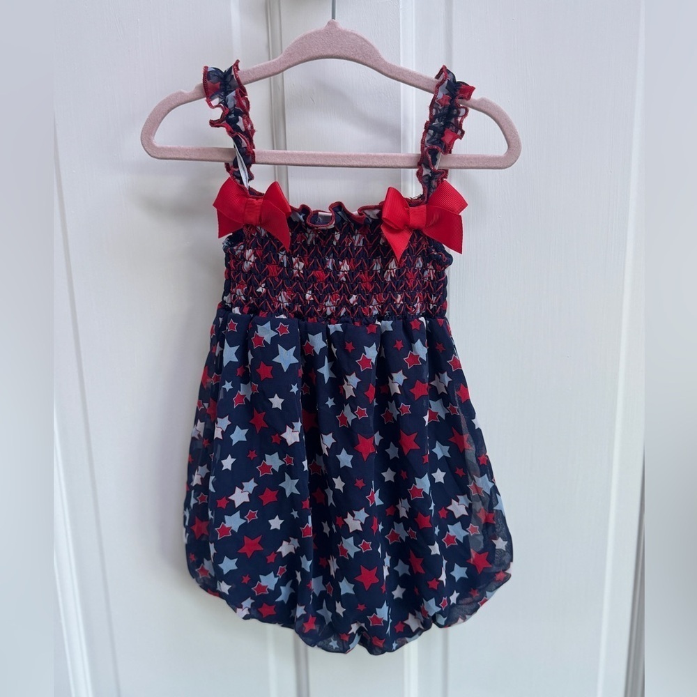 NWOT Little Lass Baby 18M Patriotic Red White & Blue Girls Bubble TankTop Blouse